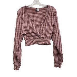 Smocked Waist Long Sleeve‎ Milkmaid Pinup Crop Top Size M V Neck H&M Feminine